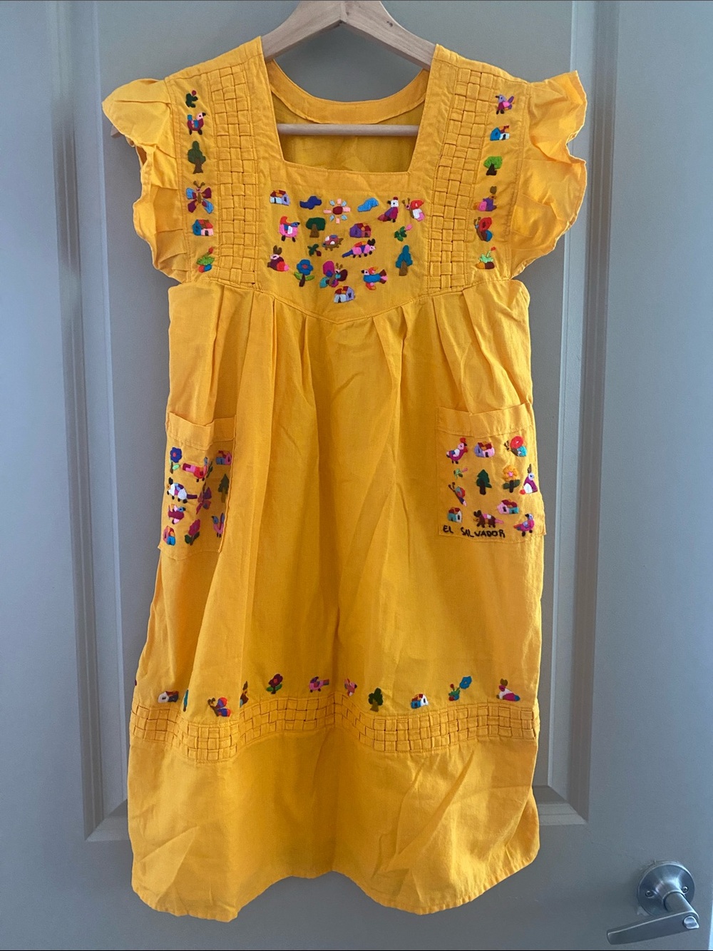 Girls' Embroidered Yellow Cotton Dress